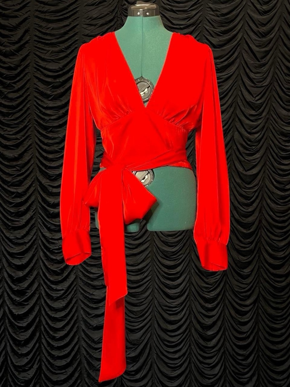 Marissa Webb Red Velvet Wrap Tie Blouse